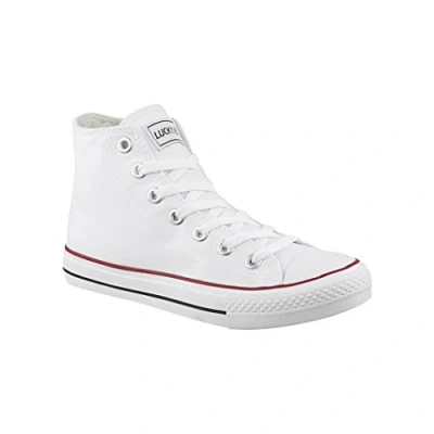 Abbildung von Elara Unisex Kult Sneaker Bequeme Sportschuhe fur Damen und Herren High Top Textil SchuheChunkyrayan Farbe : White(weiß), Gr: 37 EU