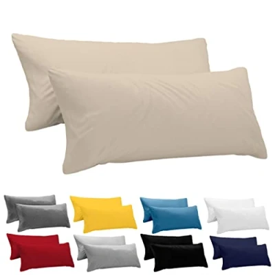 Abbildung von Dreamzie Kissenbezug 40x145 (Set mit 2) 100% Jersey Baumwolle 150 g/qm Kissenbezüge Beige Für 40 x 145 Kissenhülle Resistent und Hypoallergen