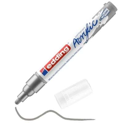 Abbildung von edding 5100 Acrylmarker medium silber 1 Acrylstift wasserfest mittlere Rundspitze 2 3 mm Acryl Farben zum Malen auf Leinwand, Malpapier und Holz Acrylstifte für Steine