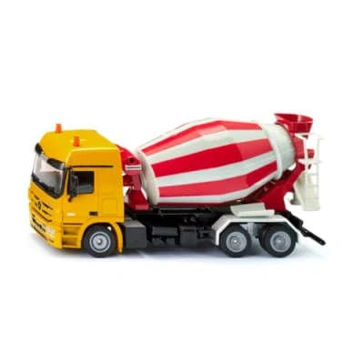 Abbildung von siku 3539, Mercedes Benz Fahrmischer mit Liebherr Aufbau, 1:50, Metall/Kunststoff, Gelb/Rot, Baustellen Spielzeug, Drehbare Trommel