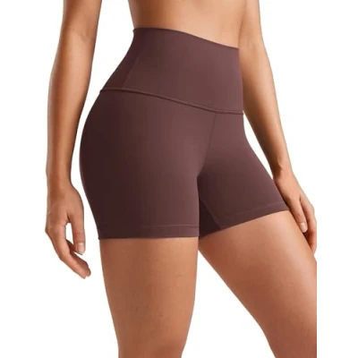 Abbildung von CRZ Yoga Butterluxe Damen Radlerhose Kurze Sporthose High Waist Sommer Shorts Laufshorts Fitness Hose 10cm Taupe 38