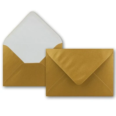 Abbildung von 25 Brief Umschläge Gold Metallic DIN C6 114 x 162 mm Kuverts mit Nassklebung ohne Fenster für Gruß Karten &amp; Einladungen FarbenFroh by GUSTAV NEUSER