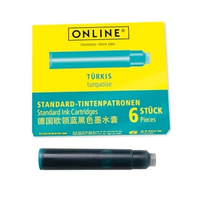 Abbildung von Online 17224/24 Standard Tintenpatronen, universelle Füller Tinte, kompatibel mit allen gängigen Füllern, Ersatz Patronen für Füllhalter und Rollerball, 6 Stück, Farbe türkis