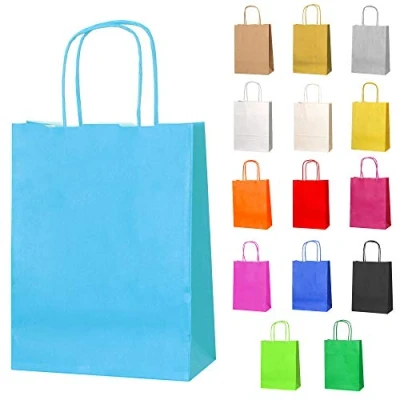 Abbildung von Thepaperbagstore 5 Papiertüten für Partys und Geschenke mit Griffen Hellblau 180x220x80mm