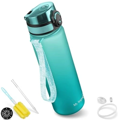 Abbildung von My Vesperbox Minny Kinder Trinkflasche auslaufsicher 500ml mit Strohhalm oder Sieb leichte Tritan Wasserflasche BPA frei für Kindergarten, Schule (Blau Türkis 500ml)