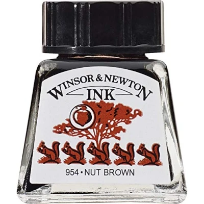 Abbildung von Winsor &amp; Newton 1005441 Drawing Inks Zeichentusche für Kalligraphen, Illustratoren, Grafikern, Künstler wasserbeständige Farben, herrvorragender Transparenz, 14ml Flasche Nussbraun