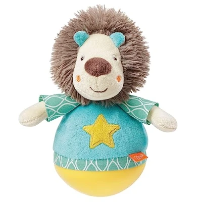 Abbildung von Fehn Stehaufmännchen Baby Löwe Stehauffigur Motorikspielzeug zum Greifen, Fühlen und Stupsen Babyspielzeug mit Stehauf Funktion Glöckchen für Babys Kleinkinder ab 0+ Monaten, 1 Stück (1er Pack)