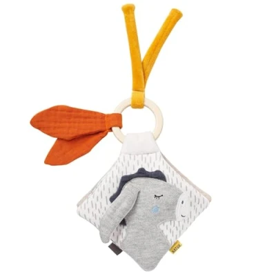 Abbildung von Fehn Fühlbuch Esel &amp; Teddy Buggybuch mit Bio Baumwolle Babyspielzeug Buch Rassel, Raschelpapier und Spiegel Stoff Babybuch Bilderbuch Stoffbuch für Babys Kleinkinder ab 0+ Monaten