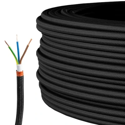 Abbildung von Textilkabel für Lampe, Stoffkabel 3 adrig (3x0,75mm²), Schwarz 10 Meter