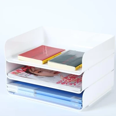 Abbildung von 3 stöckige Ablagekorb für A4, Dokumentenablage aus PET Kunststoff, Briefkorb, Briefablage Organizer(3pcs, Weiß)