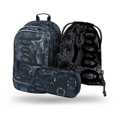 Abbildung von Baagl Schulrucksack Set Jungen 3 Teilig, Schultasche für Grundschule Volksschule, Ranzen mit Brustgurt, Ergonomischer Schulranzen (Technic)