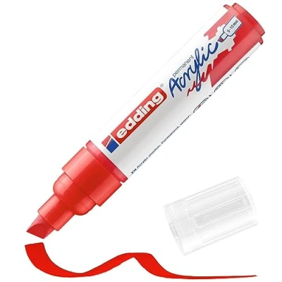 Abbildung von edding 5000 Acrylmarker breit rot 1 Acrylstift wasserfest breite Keilspitze 5 10 mm Acryl Farben zum Malen auf Leinwand, Malpapier und Holz Acrylstifte für Steine