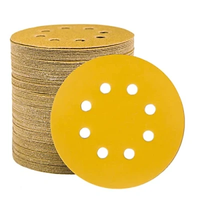 Abbildung von STEBRUAM 100 Stück Schleifpapier 125mm Klett 240 Körnung, Profi Gold Rund 8 Loch Schleifscheiben für Exzenterschleifer,Für Holz Metall und Farbe