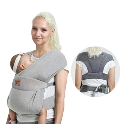 Abbildung von vrbabies Babytrage für Neugeborene ab Geburt Extra Weich, Bauchtrage Baby Tragetasche Ergonomisch (Light Grey)