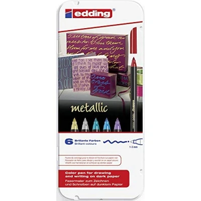 Abbildung von edding 1200 metallic Fasermaler mehrfarbig 6 Stifte Rundspitze 1 3 mm zum Malen, Schreiben und Zeichnen mit glänzendem Metalliceffekt für Gästebücher, Grußkarten, Fotoalben, Scrapbook