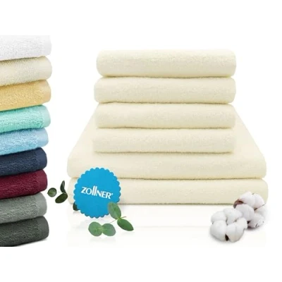 Abbildung von ZOLLNER Handtuch Set aus 4 Handtücher 50x100 cm &amp; 2 Duschtücher 70x140 saugstarke und weiche Tücher in beige mit praktischem Aufhänger waschbar bis 60C Baumwolle Hotelqualität