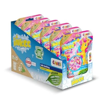 Abbildung von INKEE Badestreusel Galupy Unicorn Komplettes Verkaufsdisplay 6x 100g Badesalz Kinder Mit 4 Farbschichten Zuckerwatten Aroma und Kakaobutter