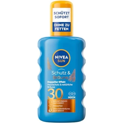 Abbildung von NIVEA SUN Schutz &amp; Bräune Sonnenspray LSF 30, Sonnencreme mit Pro Melanin Extrakt für eine ebenmäßige Bräune, sofortiger Sonnenschutz UVA/UVB Filtersystem (200 ml)