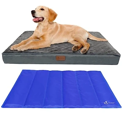 Abbildung von VOUNOT Orthopädisches Hundebett mit Abnehmbarer Kühlmatte, 2 in 1 Hundekissen Kleine Hunde, Waschbare Hundematte, Grau 76x51x9 cm