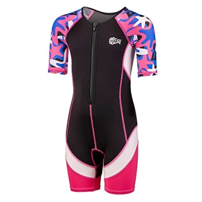 Abbildung von BECO Sealife Neoprenanzug Kinder kurz, wärmender Schwimmanzug aus 2 mm SCR Neopren, Neopren Shorty mit UPF 50+, UV für Jungen &amp; Mädchen in Pink, Größe: 92