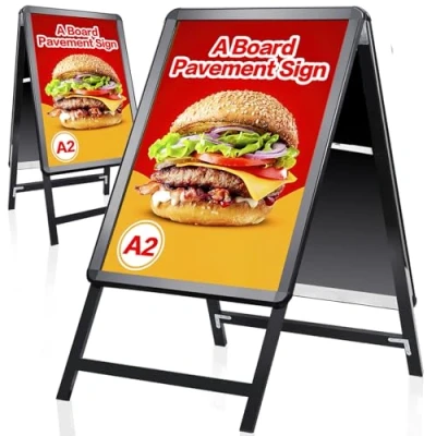 Abbildung von VAIIGO Kundenstopper Plakatständer Keitum DIN A2 Schwarz Doppelfederung Gehwegaufsteller Werbetafel, Beidseitig für 2 Plakate,Aluminium Wetterfester Aufsteller