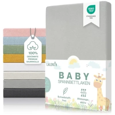 Abbildung von Laleni Premium Spannbettlaken 60/70 x 120/140 cm Babybett Oeko TEX zertifiziertes 60x120 Baby Kinderbettwäsche 70x140 aus 100% Baumwolle in Grau