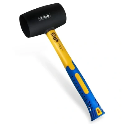 Abbildung von S&amp;R Gummihammer Schwarz 450g aus Naturkautschuk mit rutschfestem stoßdämpfendem Fiberglasstiel, ⌀=55 mm, Schonhammer für Außenarbeiten zB. Pflastersteine, Klinker, Fliesen, Camping GS geprüft
