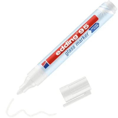Abbildung von edding 95 Glasmarker weiß 1 Stift Rundspitze 1,5 3 mm zum Schreiben und Markieren auf Glasoberflächen wie Fenster, Glasboards, Whiteboards trocken abwischbar