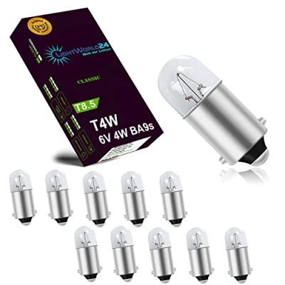 Abbildung von LIGHTWORLD24 T4W BA9s Standlicht Lampe Autolampe 6V 4W Birnen Auto Innenraumbeleuchtung Innenbeleuchtung Signallampe (BA9s 10er SET)