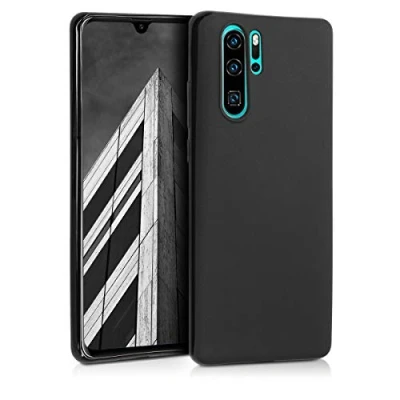 Abbildung von kwmobile Hülle kompatibel mit Huawei P30 Pro weiches TPU Silikon Case Cover geeignet für kabelloses Laden Schwarz matt