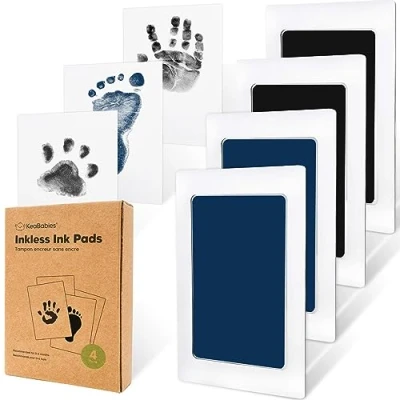 Abbildung von Handabdruck und Fußabdruck Baby Abdruckset 4pcs Tintenloses Stempelkissen Fussabdruck Set, Hand Geschenk Pfotenabdruck Set Hund (Jet/Navy)