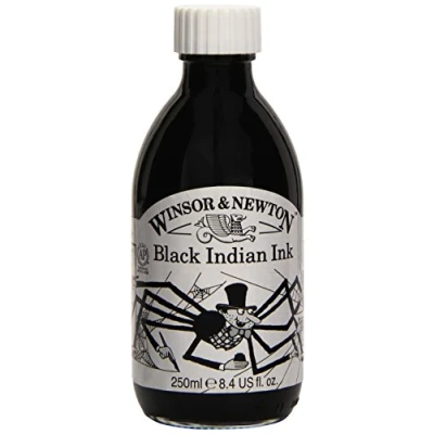 Abbildung von Winsor &amp; Newton 1040030 Drawing Inks Zeichentusche für Kalligraphen, Illustratoren, Grafikern, Künstler wasserbeständige Farben, herrvorragender Transparenz, 250ml Flasche Schwarz