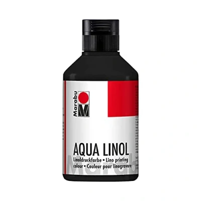 Abbildung von Marabu 15100013073 Linoldruckfarbe auf Wasserbasis, wischfest, Schwarz, 250 ml, für alle Hochdrucktechniken in der Schule, Freizeit und Grafik