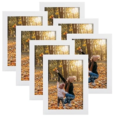 Abbildung von EXYGLO 7er Set Bilderrahmen 13x18 cm, Weiß Fotorahmen Collage für 18x13 cm Fotos und Bilder, Modern Rahmen Leicht Dünn Wand oder Tischaufsteller