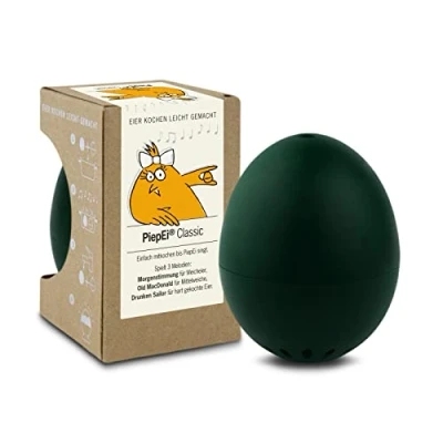 Abbildung von PiepEi Classic Dunkelgrün Singende Eieruhr zum Mitkochen Eierkocher für 3 Härtegrade Piep Ei mit Melodien Lustiges Kochei Musik Eggtimer Brainstream