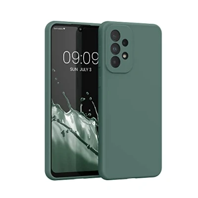 Abbildung von kwmobile Hülle kompatibel mit Samsung Galaxy A33 5G Silikon Handy Case Handyhülle weiche Oberfläche kabelloses Laden Blaugrün