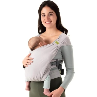 Abbildung von Boba Bliss Babytrage Neugeborene ab Geburt bis 16 kg 2 in 1 Baby Carrier &amp; Tragetuch Ohne Binden Knoten, Hüftfreundliche Geburt, Weiche elastische Trage (Grau)