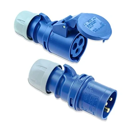 Abbildung von IntuiFlex CEE Camping Stecker und Kupplung Set 3 polig 230 V 16 A IP44 mit Schraubklemmen Caravan Wohnmobil Wohnwagen Boot Zubehör/CEE PCE Shark 230V 16A Blau Bundle