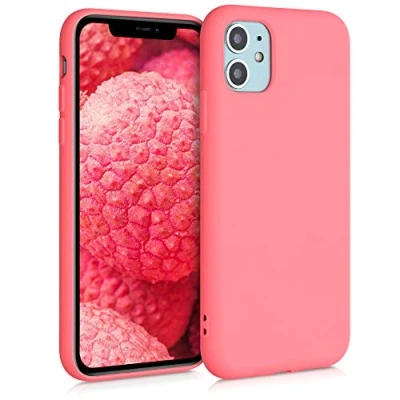 Abbildung von kwmobile Hülle kompatibel mit Apple iPhone 11 gummierte TPU Silikon Handyhülle Schutzhülle für kabelloses Laden Case in Neon Koralle