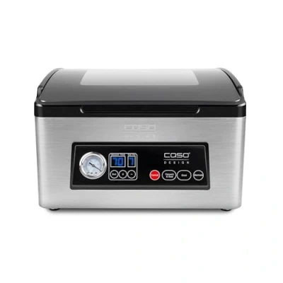 Abbildung von CASO VacuChef 70 Kammervakuumierer aus Edelstahl, starke Vakuumpumpe Liter/Minute, doppelte Schweißnaht, einstellbare Vakuum und Schweißzeit