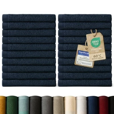 Abbildung von Blumtal Premium Frottier Gästehandtücher Set 24 teilig 100% Baumwolle Oeko TEX zertifiziertes Gästehandtuch 24x (30x30 cm) Ultra saugstarkes Gästetücher waschbar 60 Handtücher Dunkelblau