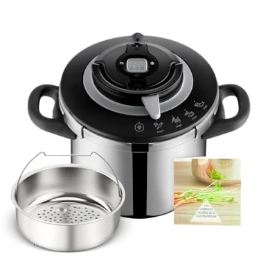 Abbildung von SEB Schnellkochtopf, 5 8 Personen, Induktion, 4 Kochprogramme, schnelles Kochen, Öffnen und Schließen des Deckels mit einer Hand, Clipso+ CHEF 8L, P4551400, Schwarz