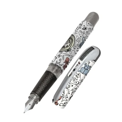 Abbildung von Online Füller College Angry Animals, Tinten für Rechtshänder, ergonomisches Griffstück, hochwertige Iridium Feder medium, Standard Tintenpatronen, inkl. Kombipatrone blau, Allergiker geeignet
