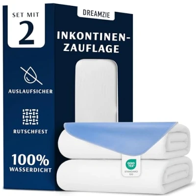 Abbildung von Dreamzie Inkontinenzunterlage Waschbar 75 x 90 cm Matratzenschoner Saugfähig und Wasserdicht Inkontinenz Bettunterlage 2er Set