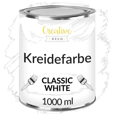 Abbildung von Creative Deco Weiß Kreidefarbe Für Möbel 1000 ml Möbellack, Möbelfarbe Farbe Landhaus, Vintage Stil, Decoupage, Renovierung Matt &amp; Abwaschbar Wisch Effekt und Gradient möglich