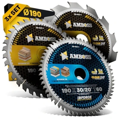 Abbildung von Ø190 x 30 Akku Hand Kreissägeblatt Set passend für Metabo KS 18, Makita DHS783, Einhell TP CS DeWalt DCS57 AMBOSS WERKZEUGE® 190x30 Sägeblatt Sortiment
