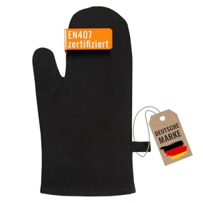 Abbildung von achilles Kaminhandschuh, Entspricht Norm EN407, Mit Thermoisolierung, Ofenhandschuh aus Leder, Schutzhandschuh feuerfest, Grillhandschuh, hitzebeständiger Leder Handschuh, schwarz