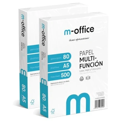 Abbildung von A5 Papier, 80 g, 2 Packung mit 500 Blatt, Multifunktionspapier für Inkjet und Laserdrucker, Blätter, 148 x 210 mm, ideal Büro Zuhause · m office (1000 Blatt)