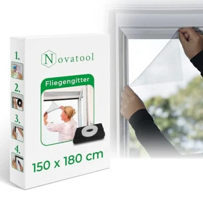 Abbildung von Novatool Fliegengitter Fenster 150x180 anthrazit individuell kürzbar Insektenschutz Fliegennetz Fensternetz Mückennetz Mückengitter Fenstergaze (1, Fliegengitter)