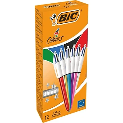 Abbildung von BIC 4 Farben Kugelschreiber Set Colours Shine, in verschiedenen Farben, 12er Pack, Ideal für das Büro, Home Office oder die Schule